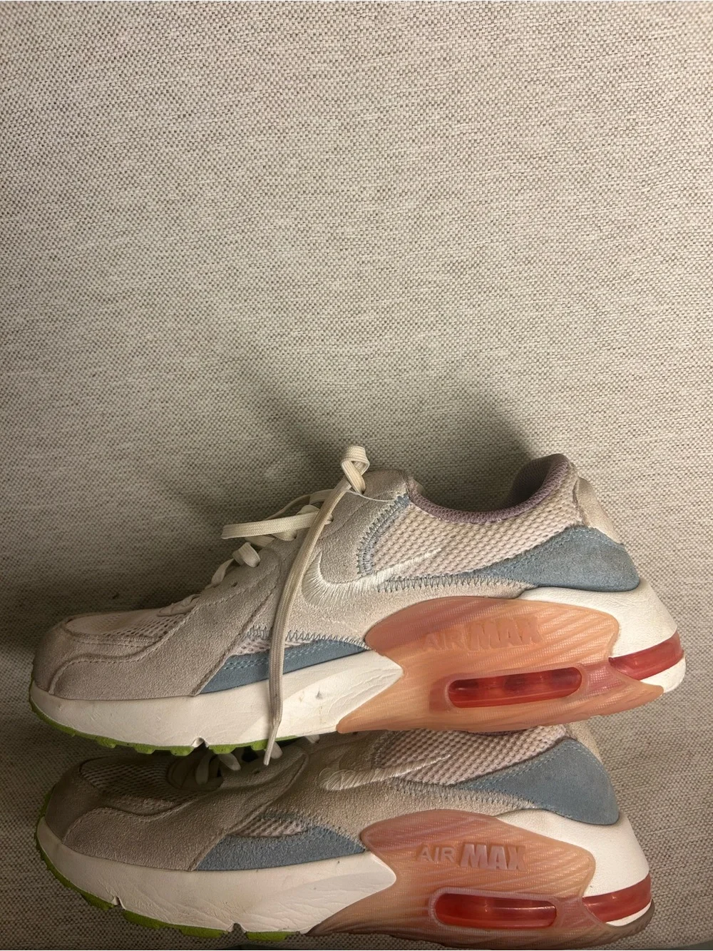 Nike Beige and Green Lace-Up Sneakers with Pink Lining